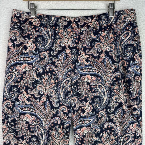 Pendleton Women’s Paisley Print Cotton Blend Ankle Pants Sz 14 Navy Coral Strech - Picture 2 of 11